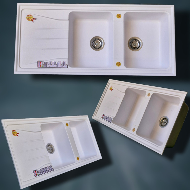 سینک دو لگن با سینی پروانه خط دار توکار