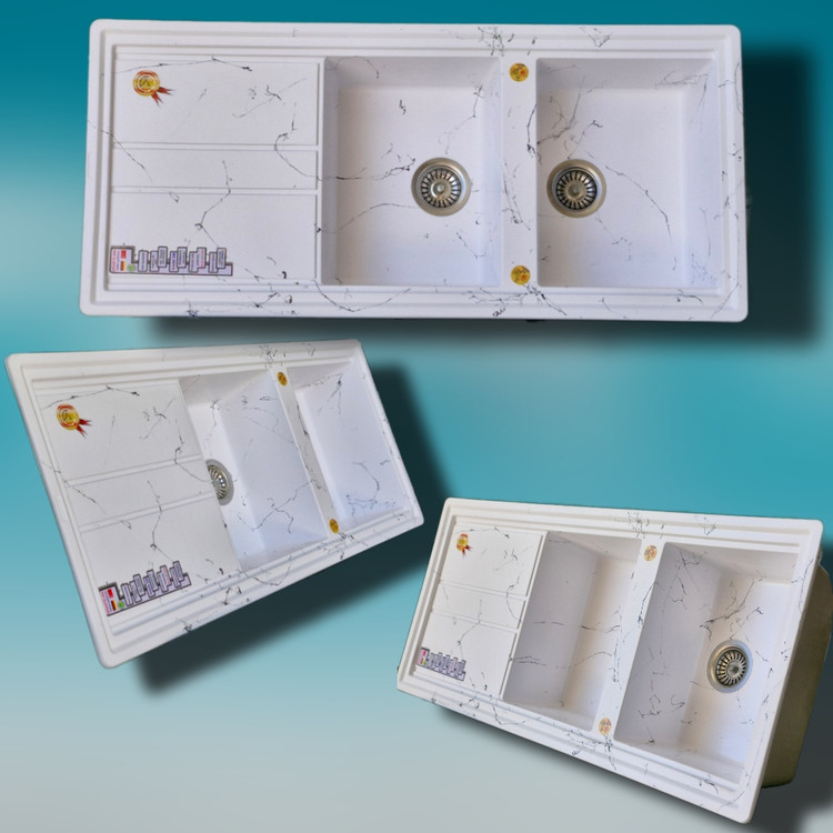 سینک دو لگن با سینی دو خط لبه دار توکار