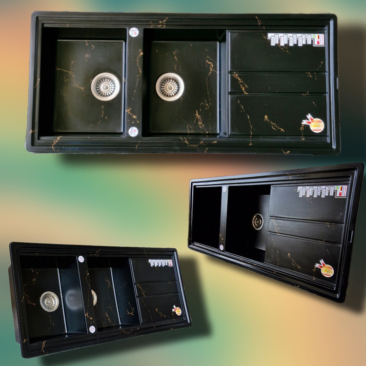 سینک گرانیتی کاردینال دو لگن با سینی دو خط لبه دار توکار